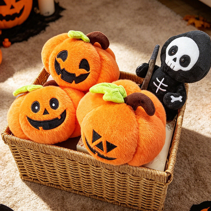 Halloween's Soft Plush Characters with Embroidered Faces and Designs