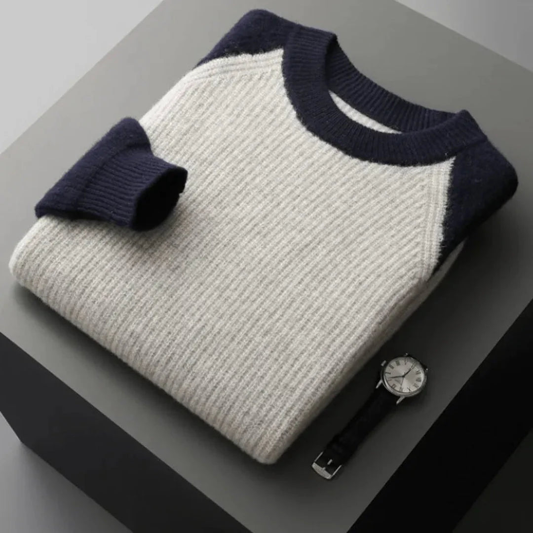 Color Block Knitted Wool Sweater Gray
