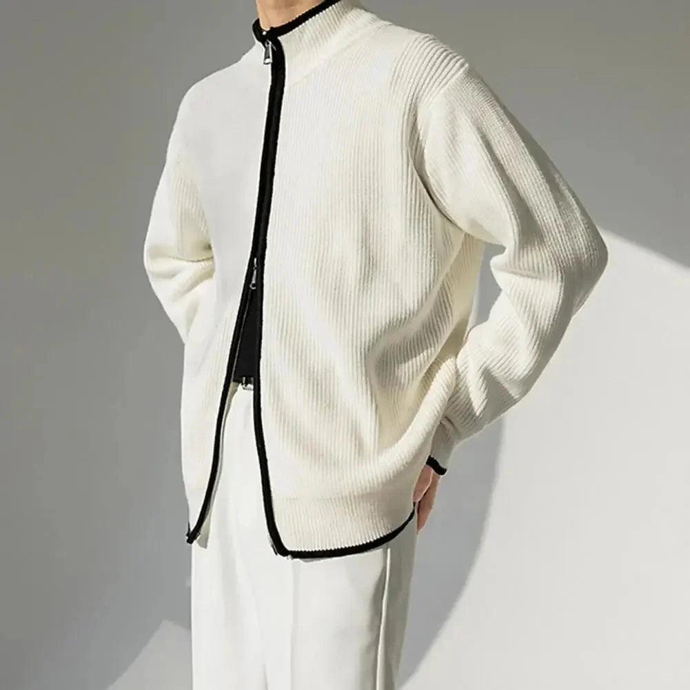 Contrast Trim Knitted Cardigan White