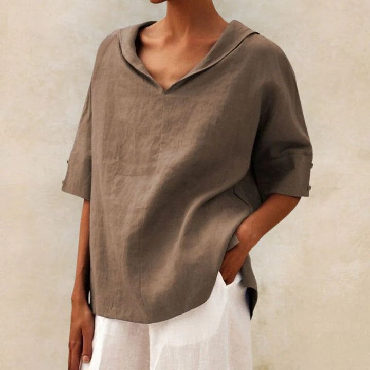 Hannah | Women's Loose Linen V-Neck Top-MODAUTLET
