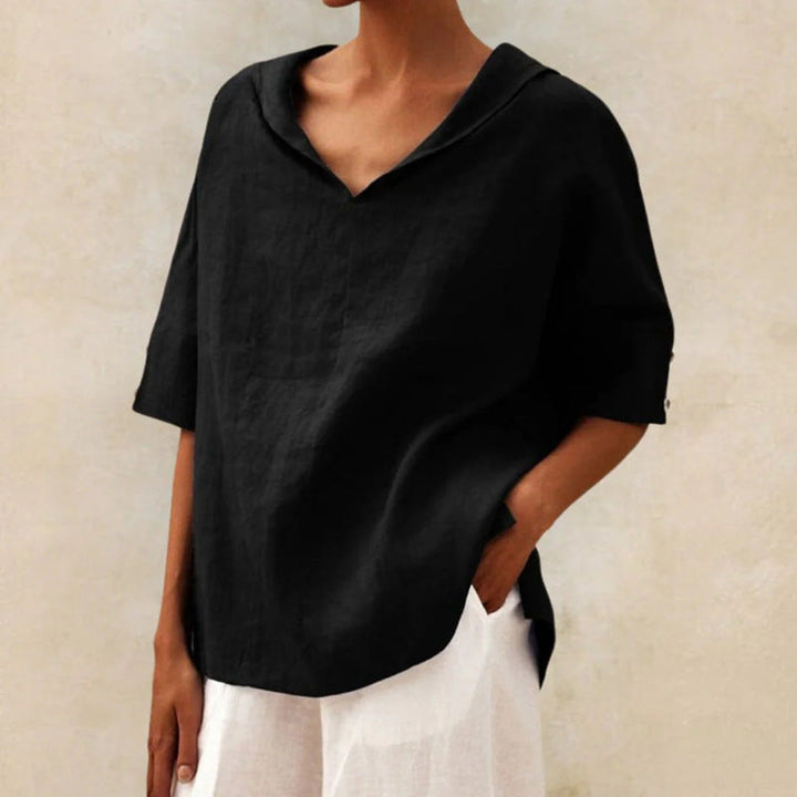 Hannah | Women's Loose Linen V-Neck Top-MODAUTLET