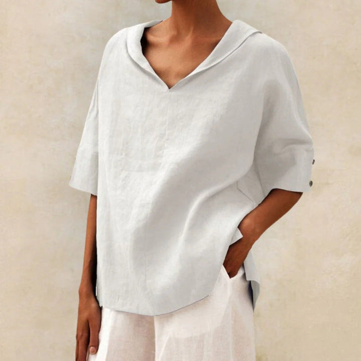 Hannah | Women's Loose Linen V-Neck Top-MODAUTLET