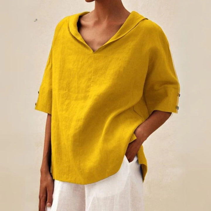 Hannah | Women's Loose Linen V-Neck Top-MODAUTLET