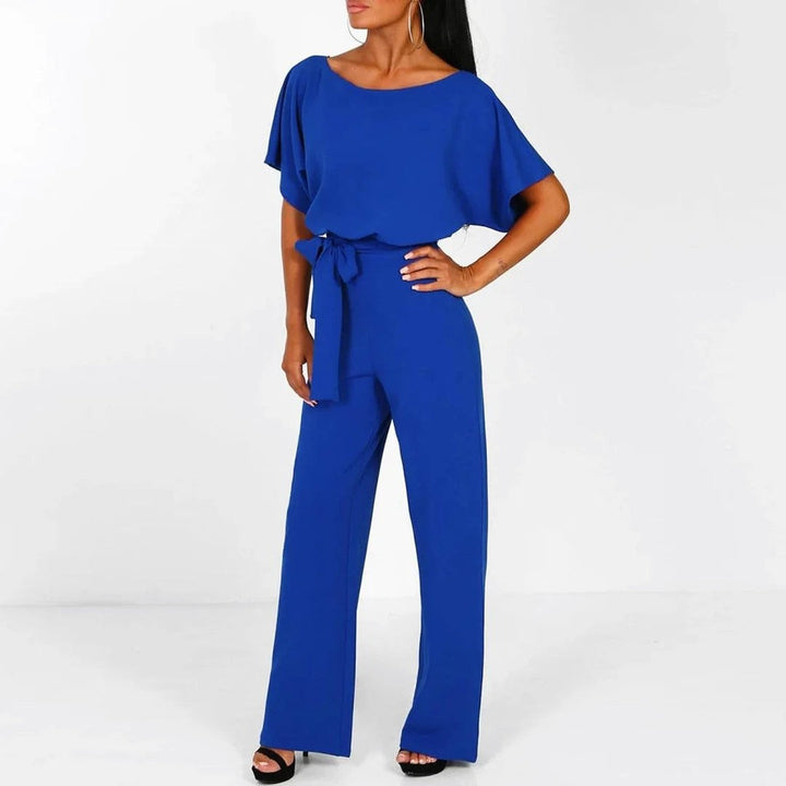 Hannah | Women's Pleated Neckline Jumpsuit with Belt-MODAUTLET