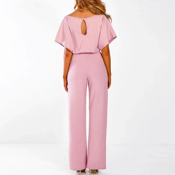 Hannah | Women's Pleated Neckline Jumpsuit with Belt-MODAUTLET