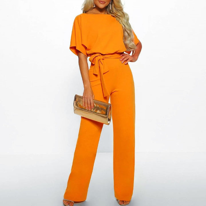 Hannah | Women's Pleated Neckline Jumpsuit with Belt-MODAUTLET