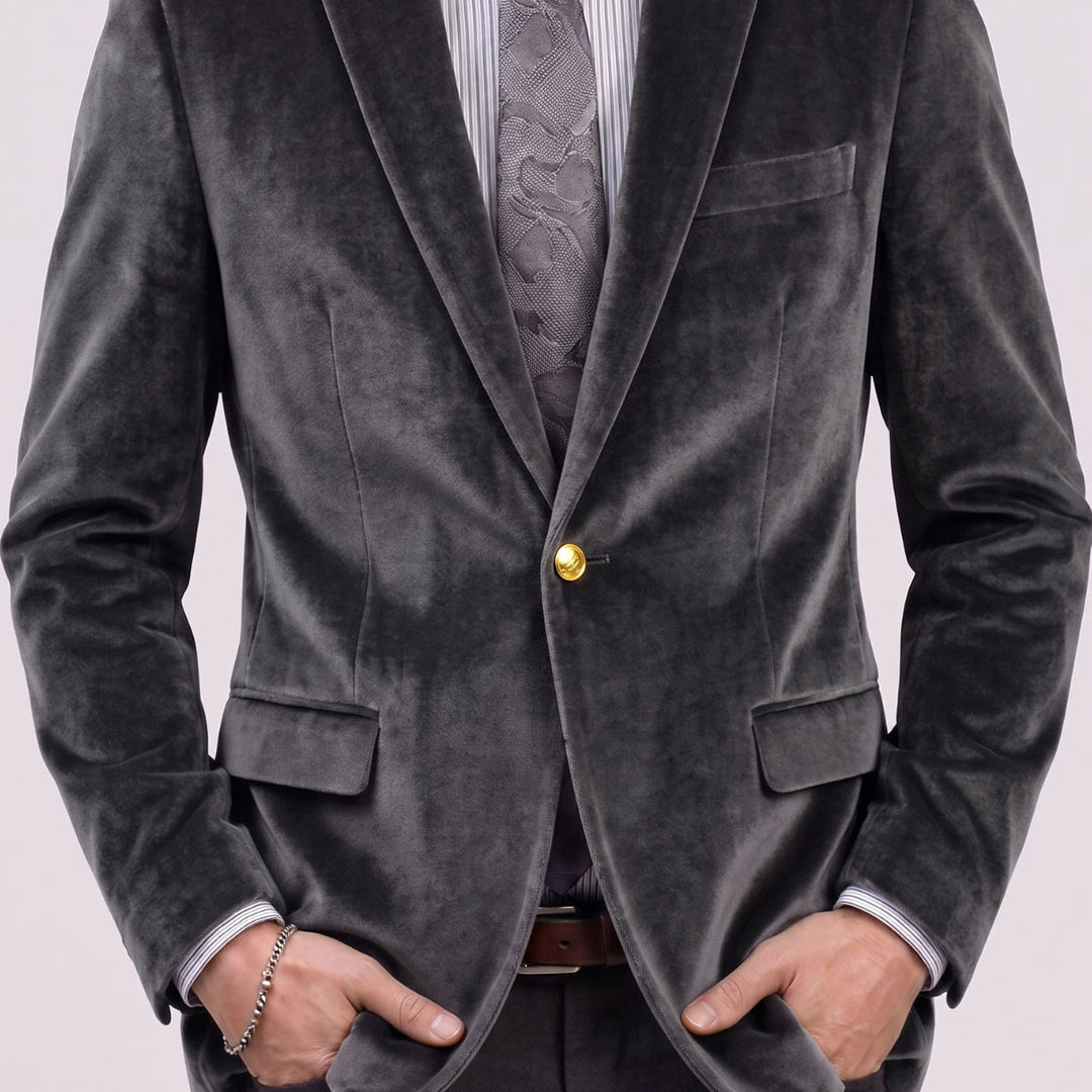 Men's Vintage Tailored Fit Corduroy Blazer Jacket Grey