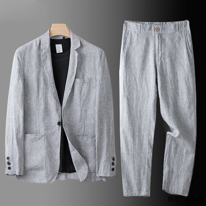 Linen Suit Set For Men Breathable Comfort Luxury Grey