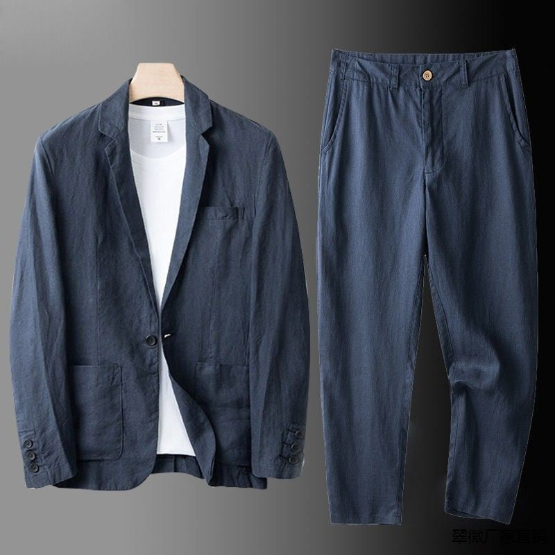Linen Suit Set For Men Breathable Comfort Luxury Blue