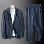 Linen Suit Set For Men Breathable Comfort Luxury Blue
