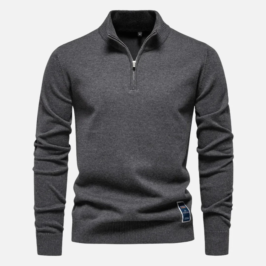 Quarter-Zip Fitted Sweater for Men Gray