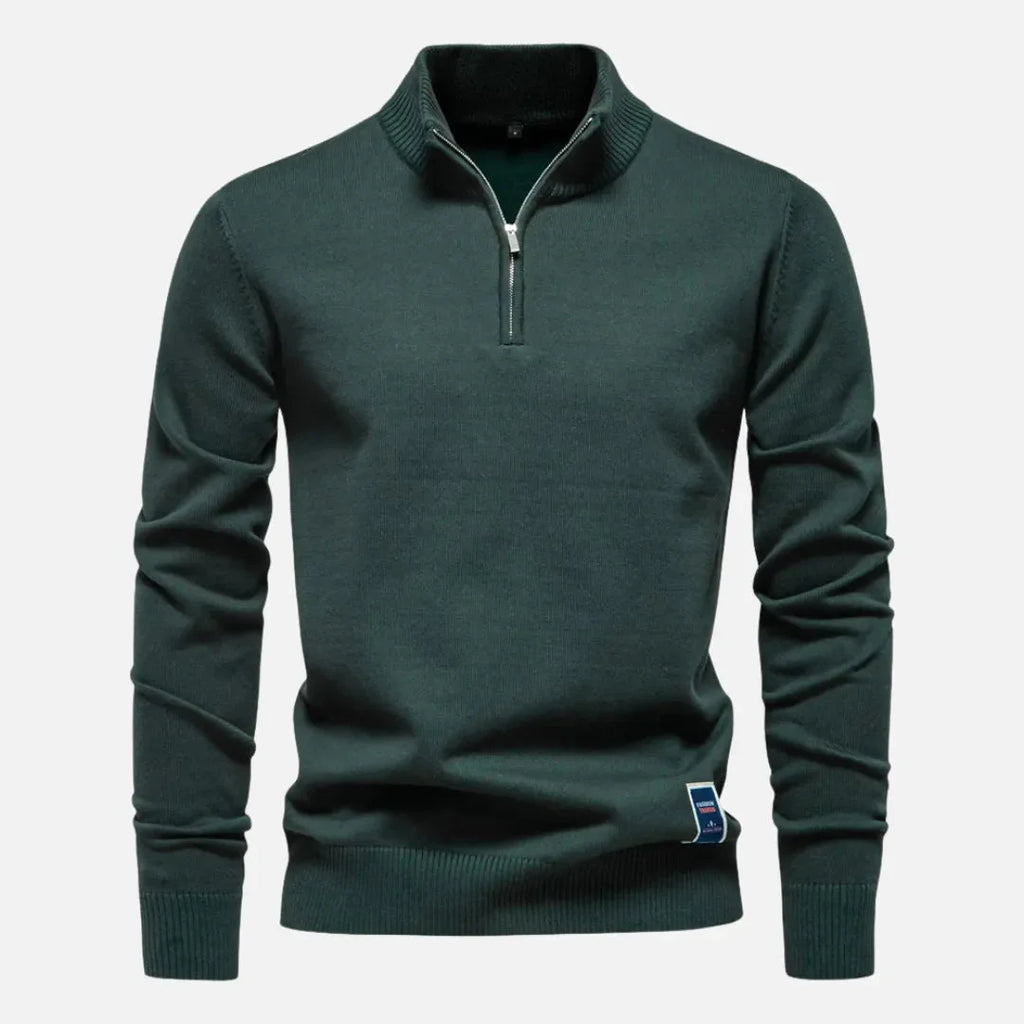 Quarter-Zip Fitted Sweater for Men Green