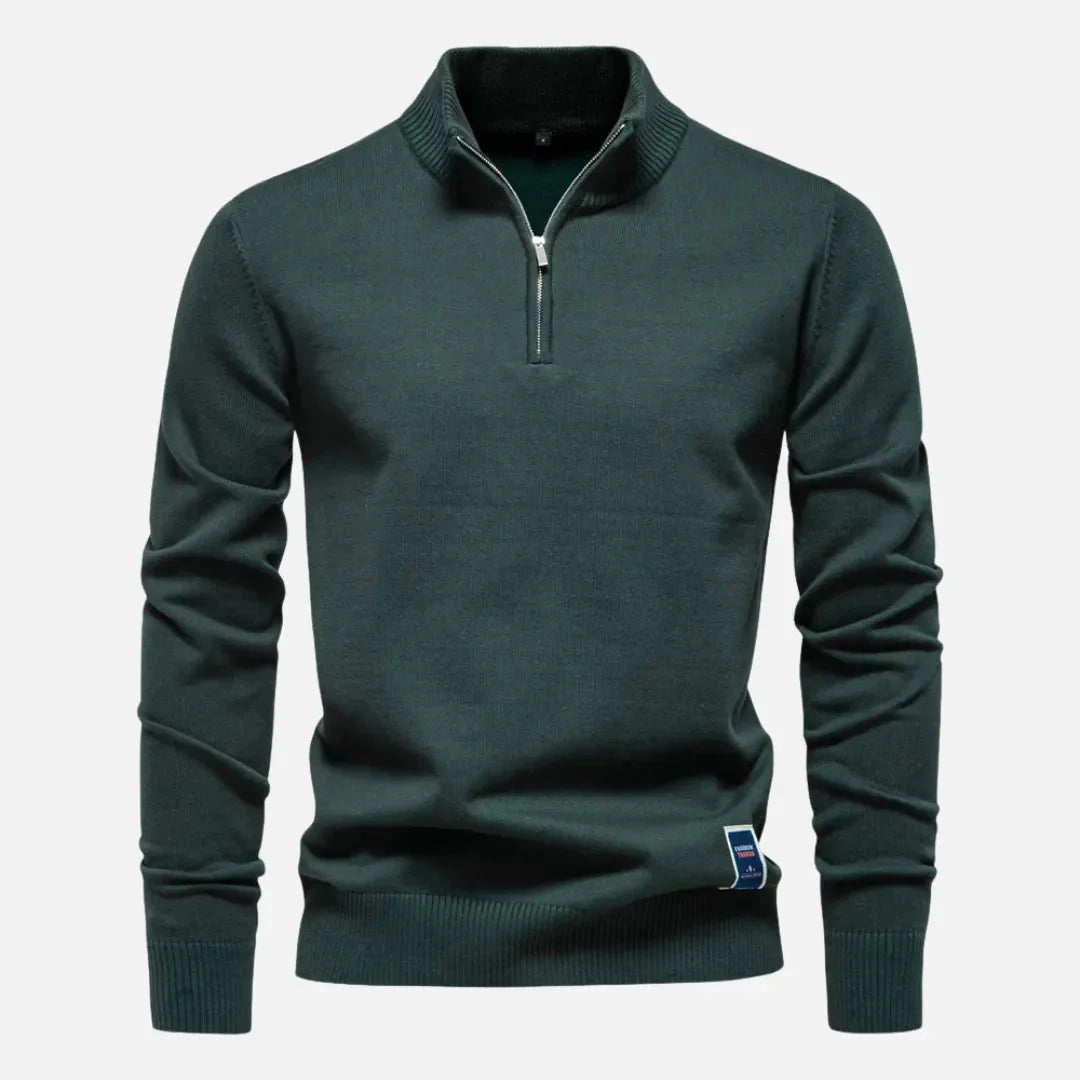 Quarter-Zip Fitted Sweater for Men Green