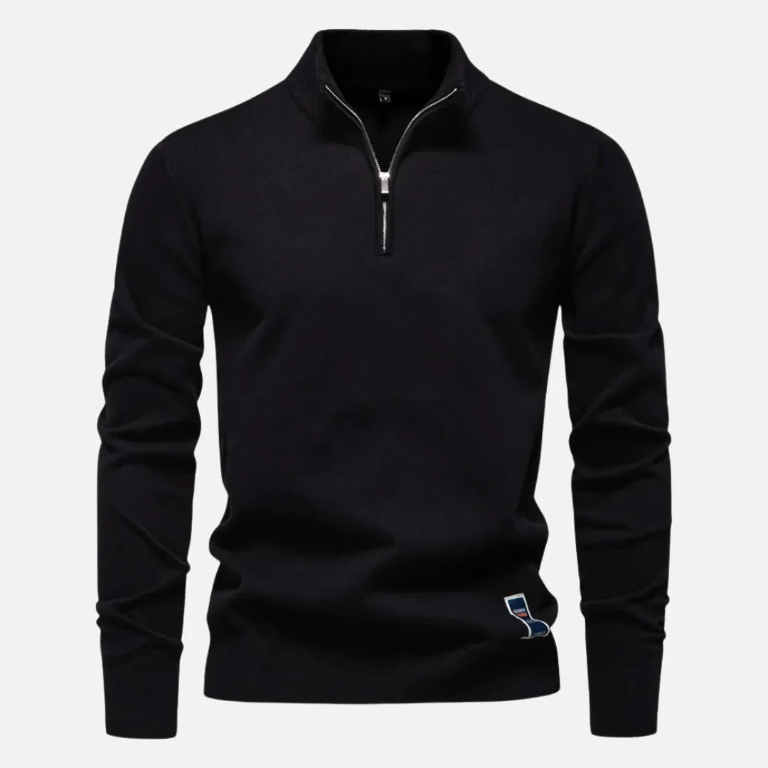 Quarter-Zip Fitted Sweater for Men Black