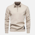 Quarter-Zip Fitted Sweater for Men Beige