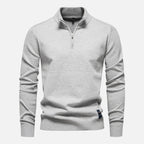 Quarter-Zip Fitted Sweater for Men Light Gray