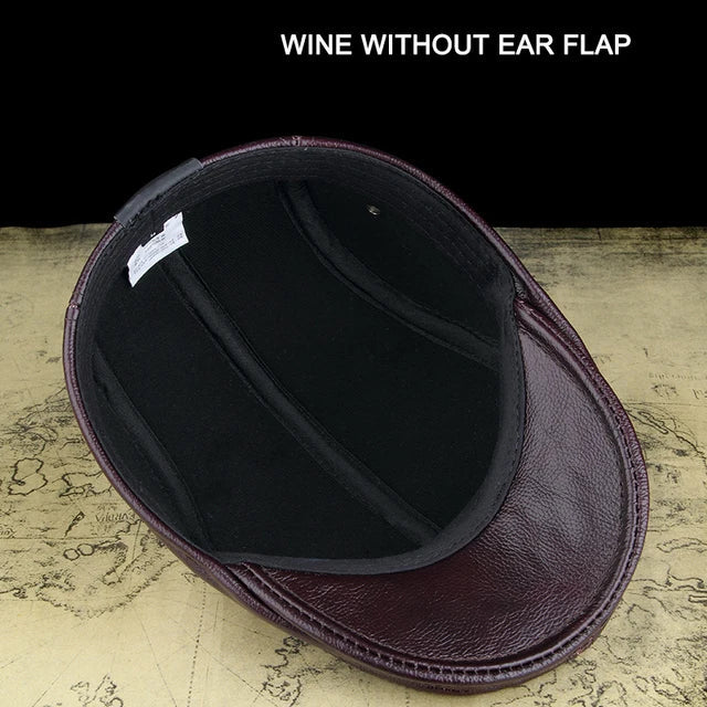 Authentic Cowhide Leather Baseball Cap WINE WITHOUT EAR