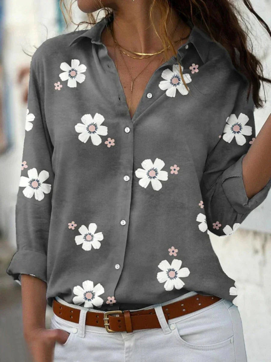 Women's Elegant Blossom Blouse Gray