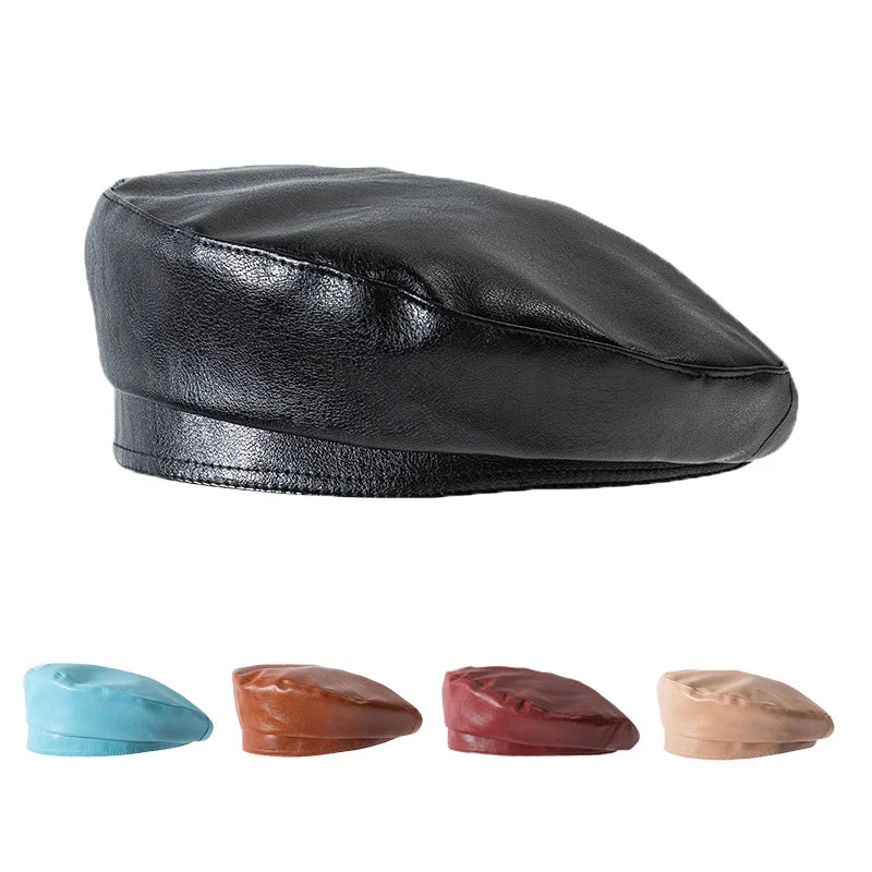Stylish Unisex Artificial Leather Beret Cap - Trendy Bucket & Beret Hybrid-MODAUTLET
