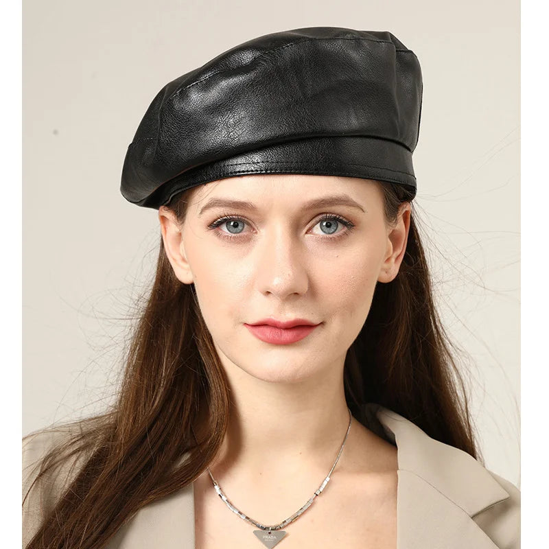 Stylish Unisex Artificial Leather Beret Cap - Trendy Bucket & Beret Hybrid