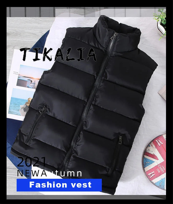 Men's Casual Warm Slim Puffer Vest - Stand Collar, Lightweight Design