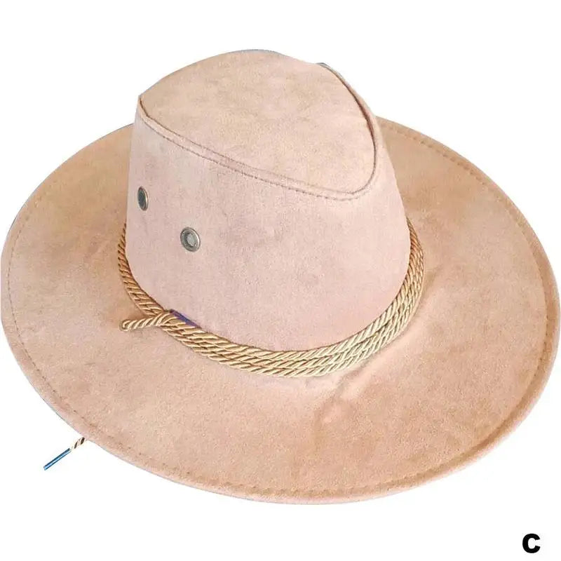 Men's Wide Brim Cowboy Hat – Breathable Adjustable Summer Sun Protection Cream