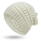 Silk-Satin Lined Chunky Knit Beanie for Women White