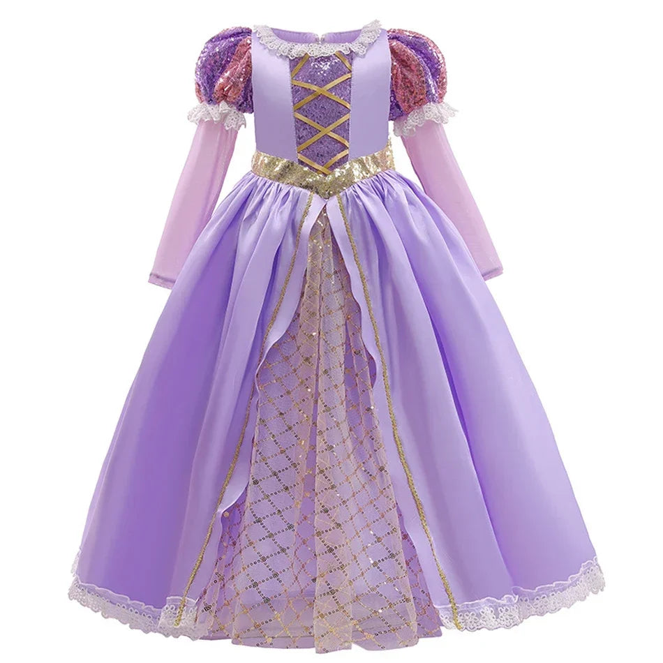 Halloween's Girls Ball Gown Dress with Puff Sleeves and Applique Detail