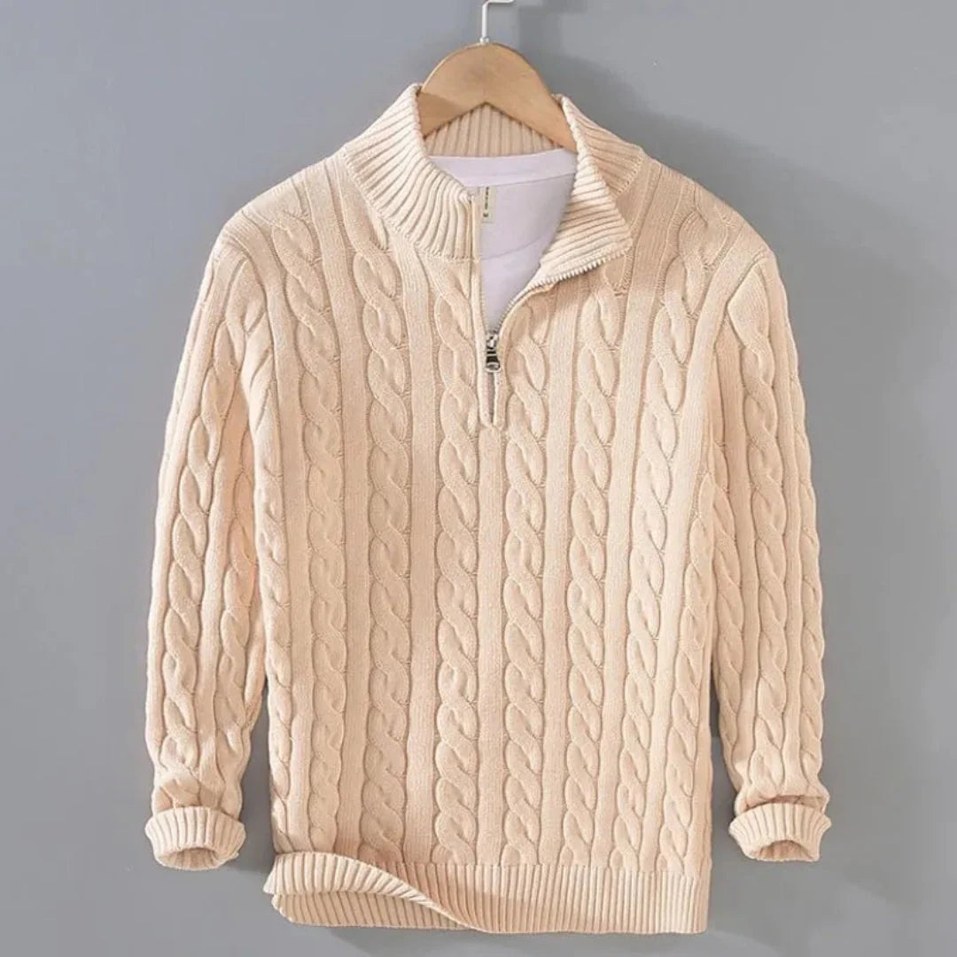 Cozy Cable Knit Half-Zip Sweater Beige