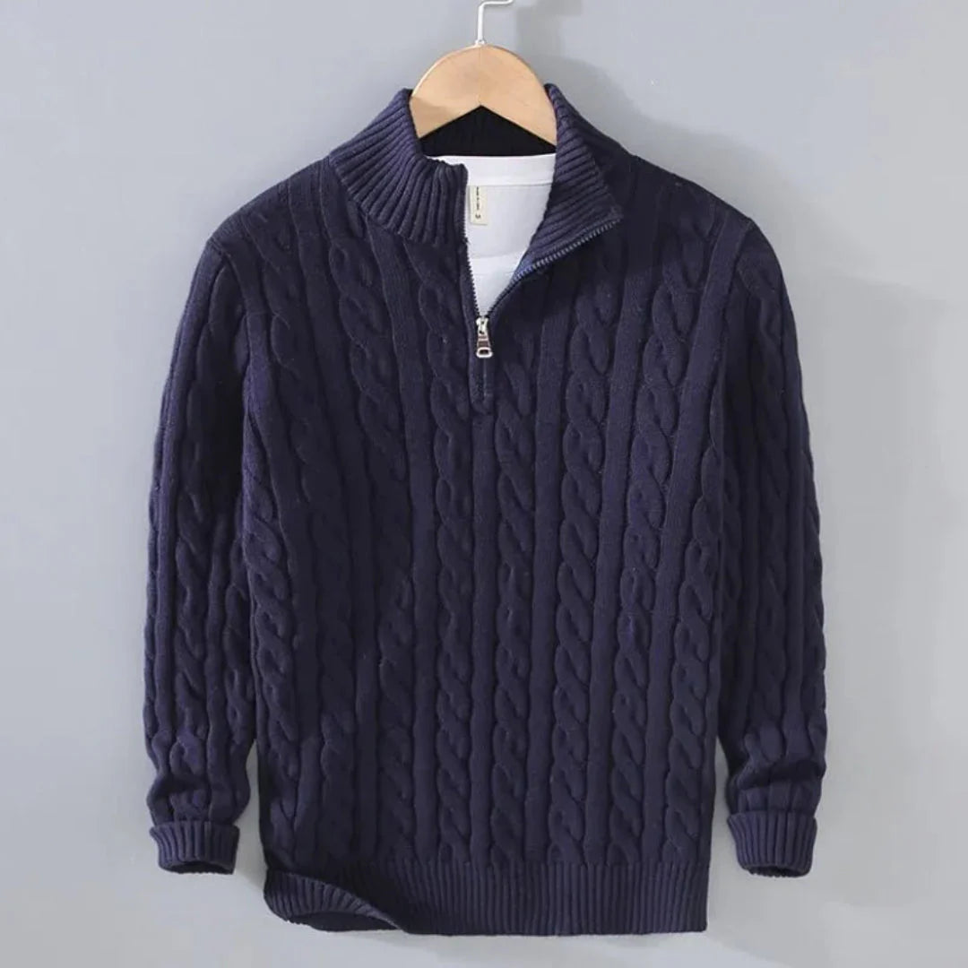 Cozy Cable Knit Half-Zip Sweater Navy