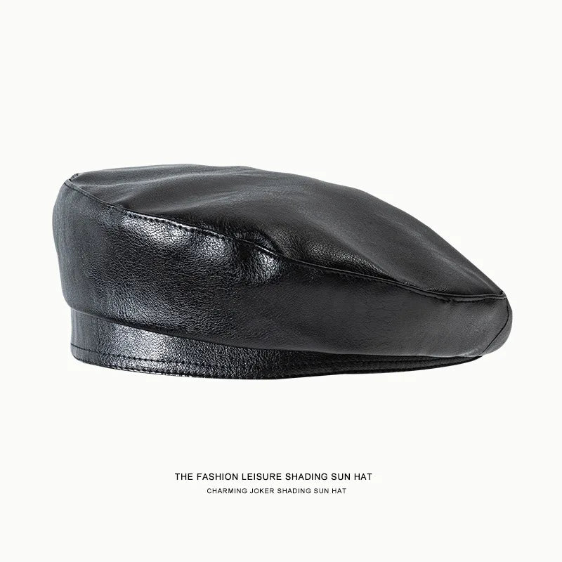 Stylish Unisex Artificial Leather Beret Cap - Trendy Bucket & Beret Hybrid-MODAUTLET