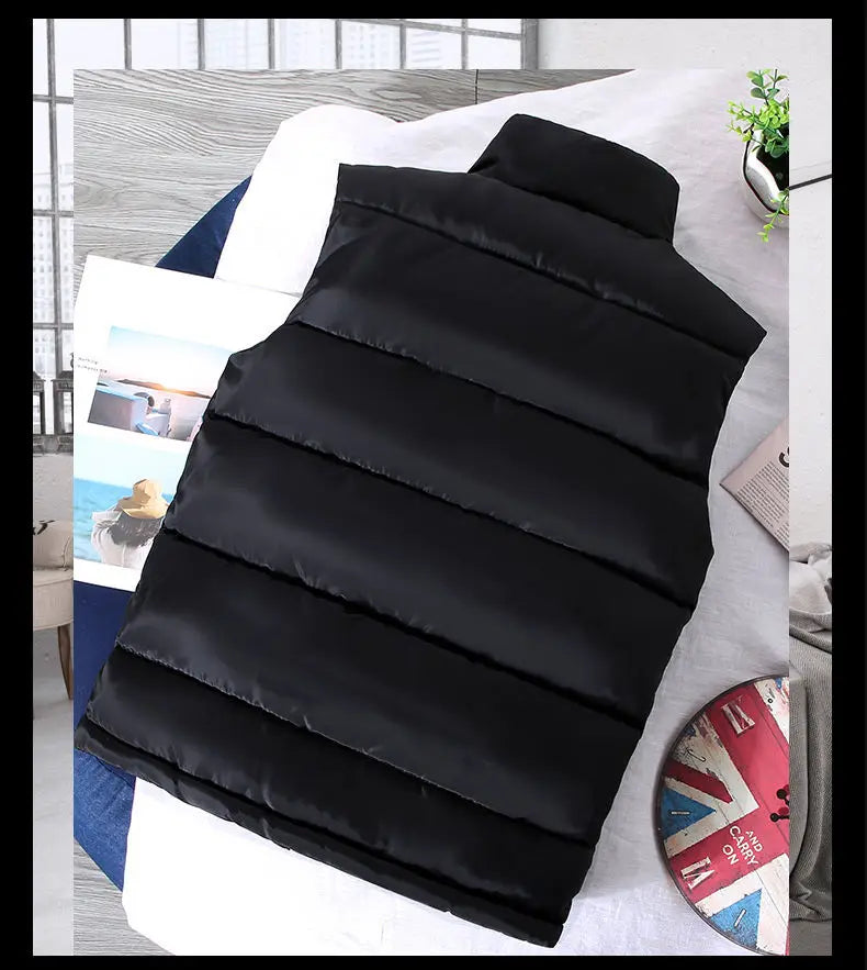 Men's Casual Warm Slim Puffer Vest - Stand Collar, Lightweight Design
