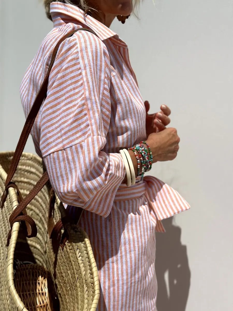Women's High-Low Striped Shirt Dress – Stylish & Versatile-MODAUTLET