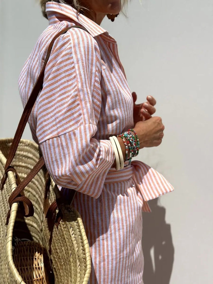 Women's High-Low Striped Shirt Dress – Stylish & Versatile-MODAUTLET