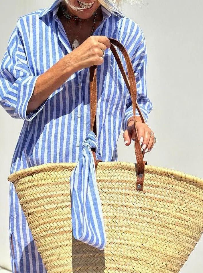 Women's High-Low Striped Shirt Dress – Stylish & Versatile-MODAUTLET