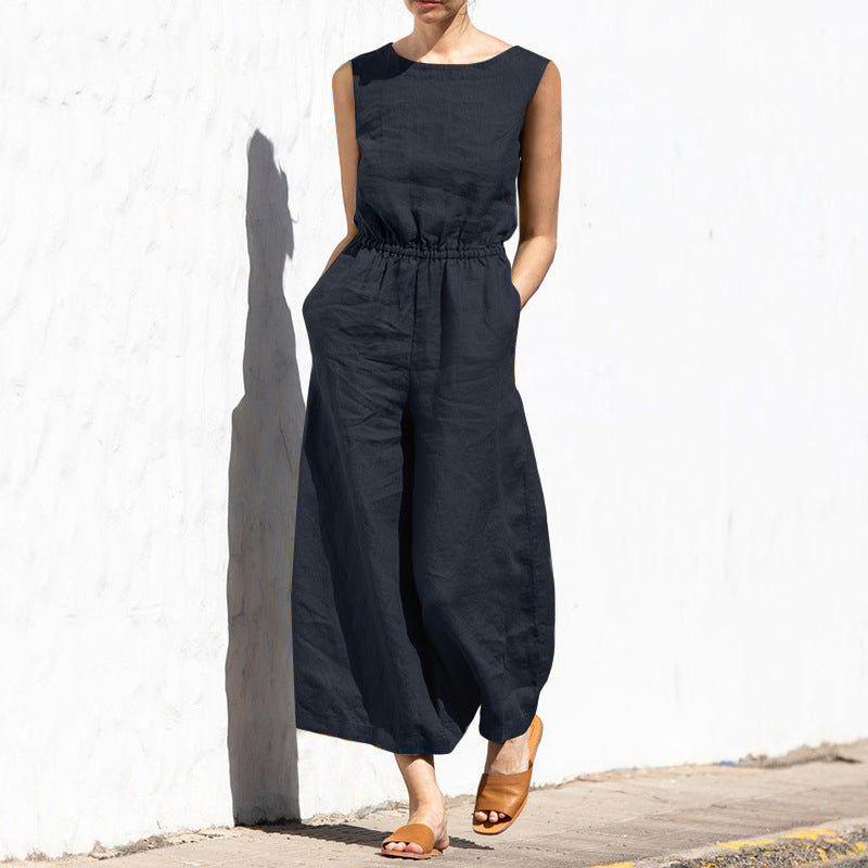 Women's High Waist Sleeveless Loose Jumpsuit for Comfort and Style