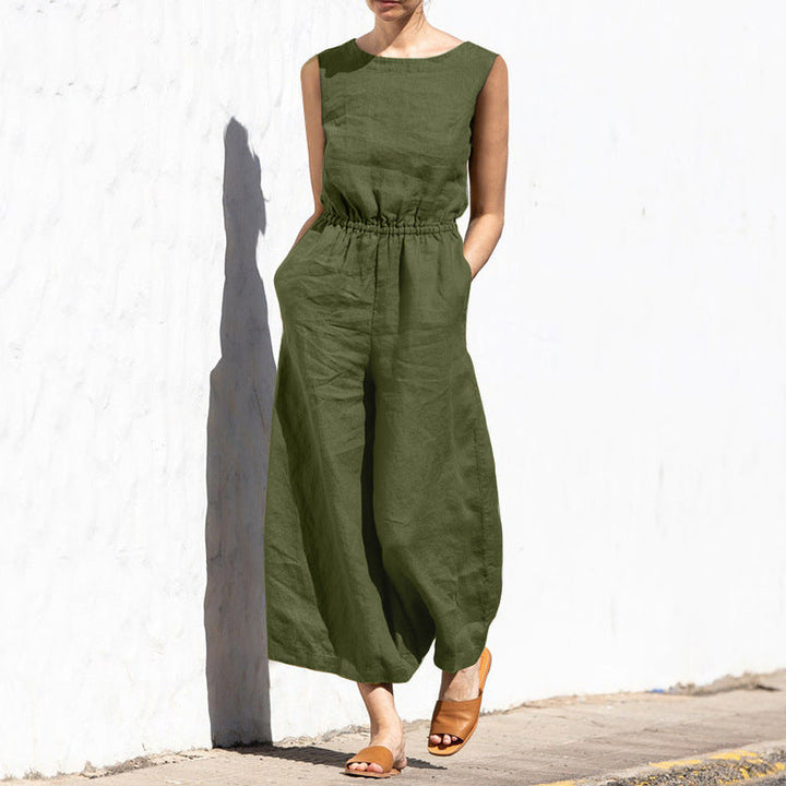 Women's High Waist Sleeveless Loose Jumpsuit for Comfort and Style