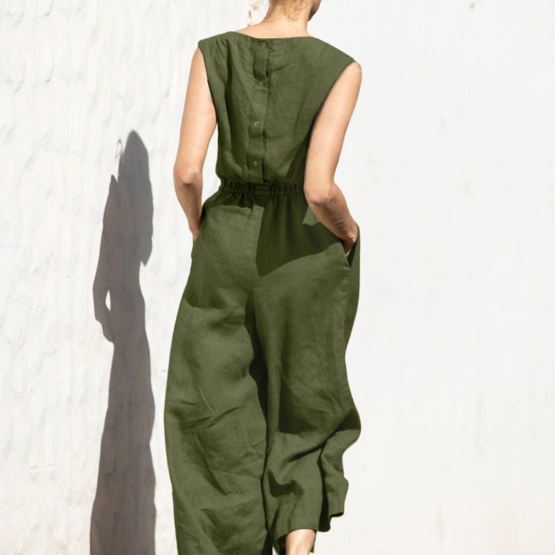 Women's High Waist Sleeveless Loose Jumpsuit for Comfort and Style