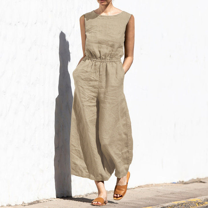 Women's High Waist Sleeveless Loose Jumpsuit for Comfort and Style