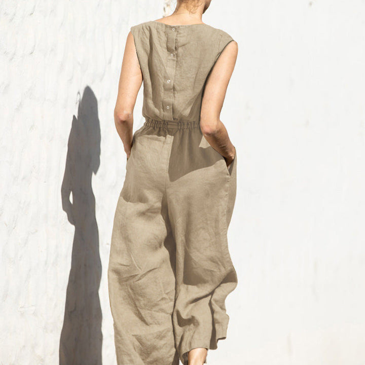 Women's High Waist Sleeveless Loose Jumpsuit for Comfort and Style