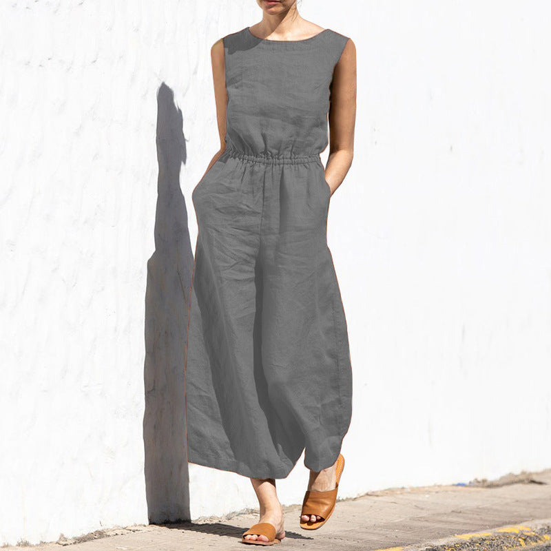 Women's High Waist Sleeveless Loose Jumpsuit for Comfort and Style