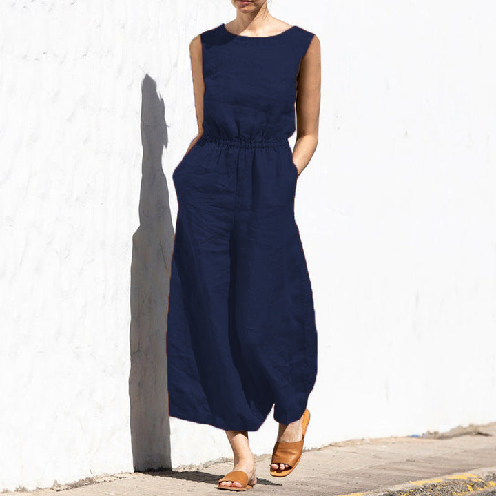 Women's High Waist Sleeveless Loose Jumpsuit for Comfort and Style
