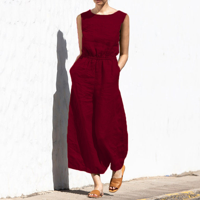 Women's High Waist Sleeveless Loose Jumpsuit for Comfort and Style