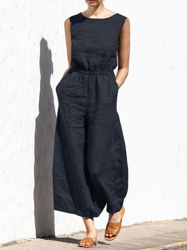 Women's High Waist Sleeveless Loose Jumpsuit for Comfort and Style
