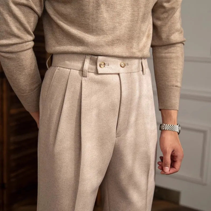 Michael | Men's High Waisted Pleated Straight Leg Trousers