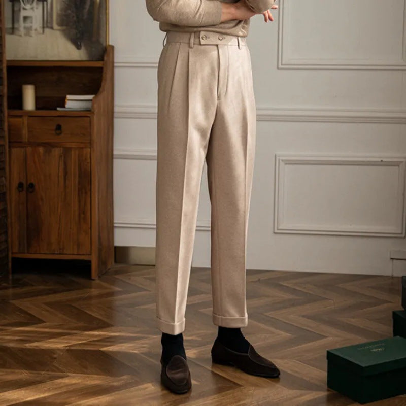 Michael | Men's High Waisted Pleated Straight Leg Trousers