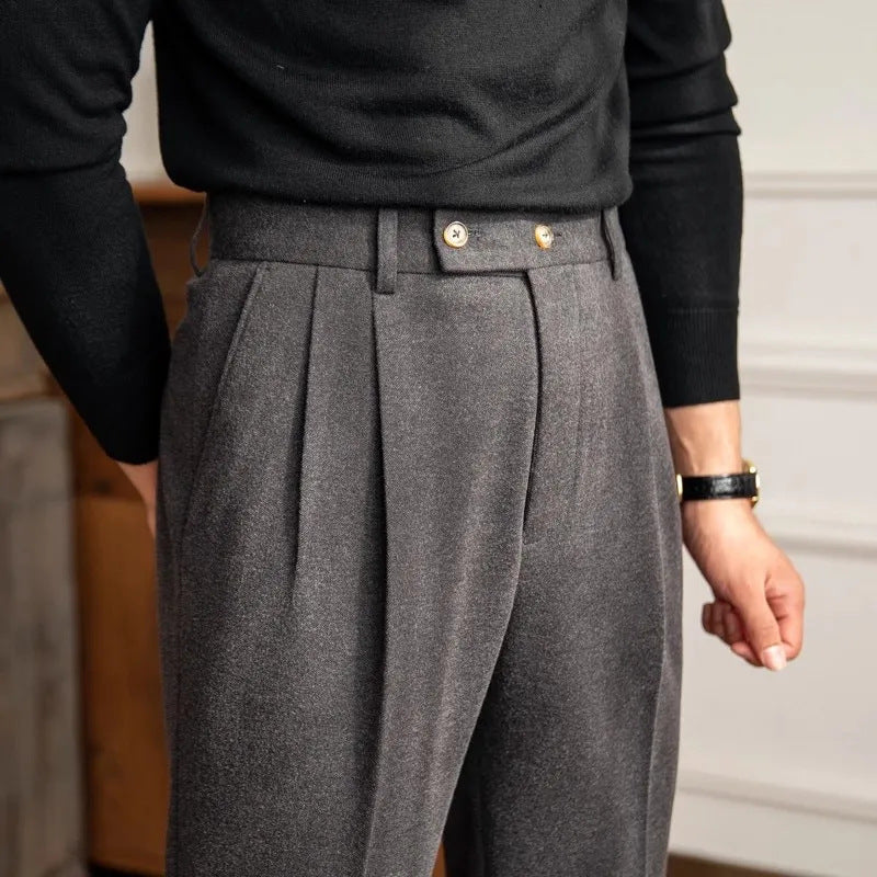 Michael | Men's High Waisted Pleated Straight Leg Trousers