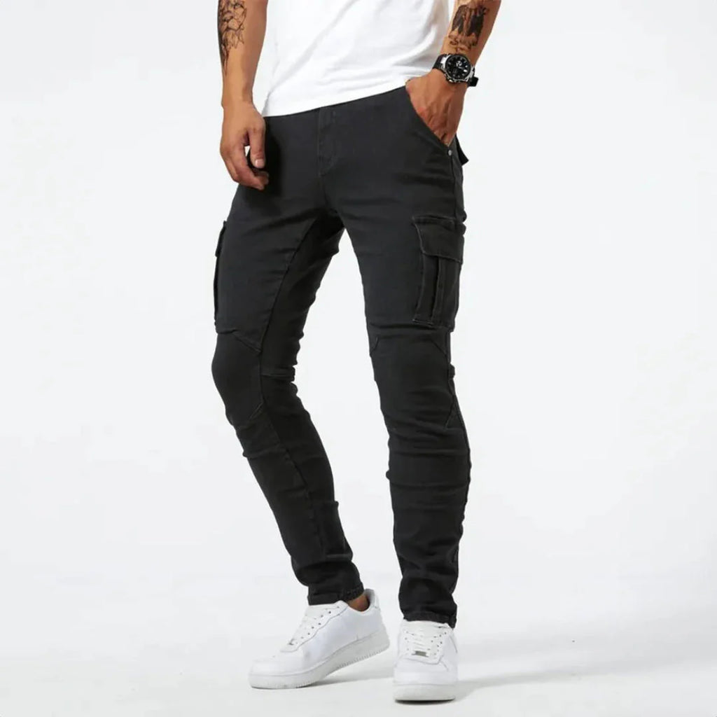 Men's Slim Fit Denim Cargo Pants Black