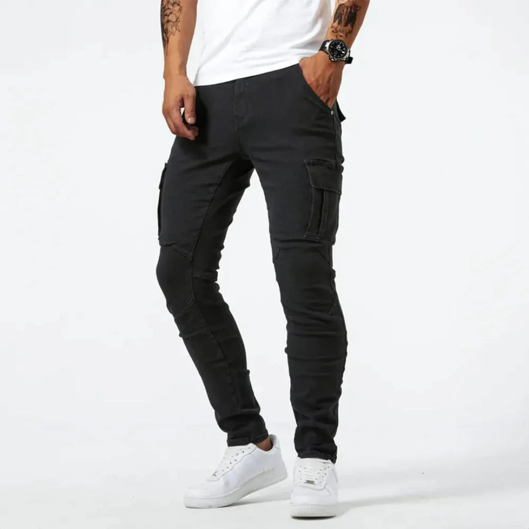 Men's Slim Fit Denim Cargo Pants Black