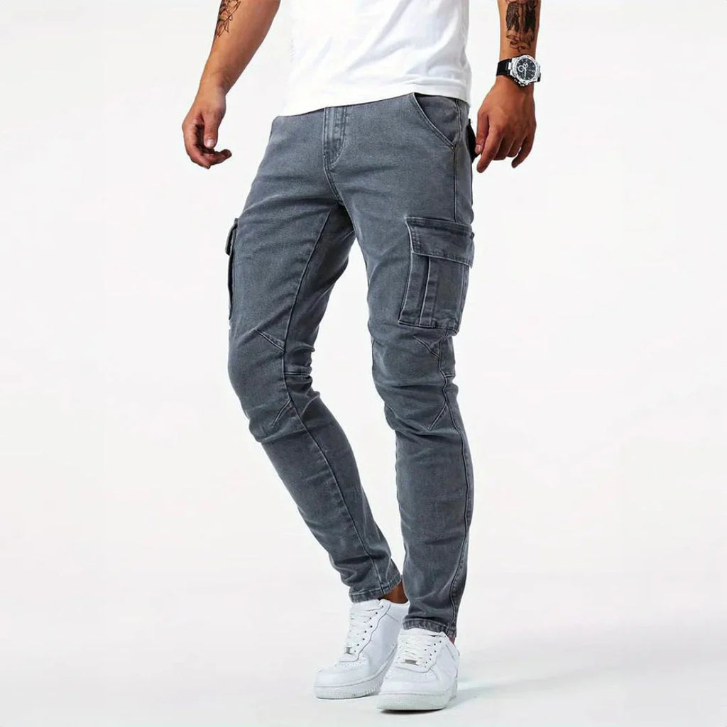 Men's Slim Fit Denim Cargo Pants Gray